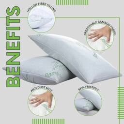 NESTLUNE 2 Memory Foam Bamboo Pillow Neck Head Support in White - Size: Double - thumbnail 2