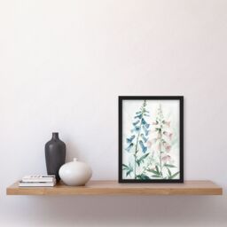 "Artery8 Pink Blue Foxglove Flowers Modern Watercolour Framed Art Print - Size: W12"" x H16""" - thumbnail 4