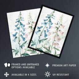 "Artery8 Pink Blue Foxglove Flowers Modern Watercolour Framed Art Print - Size: W12"" x H16""" - thumbnail 2