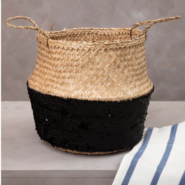 Orsina Black & Silver Medium Seagrass Basket, Decorative Seagrass Box, Stylish Storage Basket For Home, Or Closet in Natural - image 1