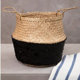 Orsina Black & Silver Medium Seagrass Basket, Decorative Seagrass Box, Stylish Storage Basket For Home, Or Closet in Natural - thumbnail 1