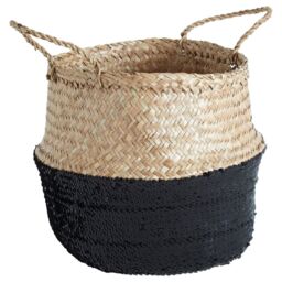 Orsina Black & Silver Medium Seagrass Basket, Decorative Seagrass Box, Stylish Storage Basket For Home, Or Closet in Natural - thumbnail 7