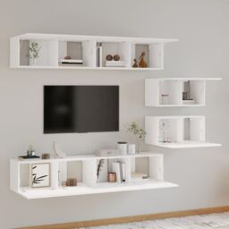 Berkfield Home 4 Piece TV Cabinet Set White Engineered Wood - thumbnail 6