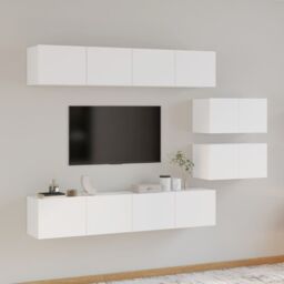 Berkfield Home 4 Piece TV Cabinet Set White Engineered Wood - thumbnail 1