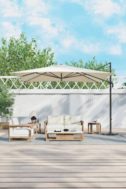 H&O Direct 3M Square Rotating Outdoor Cantilever Parasol with Fillable Base in Beige - image 1