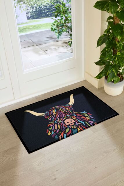 Artsy Mats Highland Cow Colour Indoor Outdoor Doormat - Size: 90 cm x 60 cm - image 1
