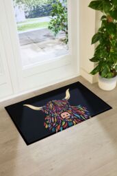 Artsy Mats Highland Cow Colour Indoor Outdoor Doormat - Size: 90 cm x 60 cm - thumbnail 1
