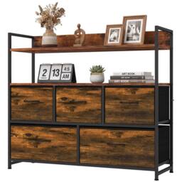 HOMCOM Bedroom Chest of Drawers 5 Drawer Dresser w/ Shelves, Rustic Brown