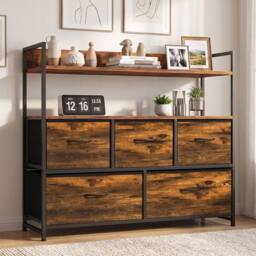 HOMCOM Bedroom Chest of Drawers 5 Drawer Dresser w/ Shelves, Rustic Brown - thumbnail 2