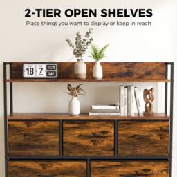 HOMCOM Bedroom Chest of Drawers 5 Drawer Dresser w/ Shelves, Rustic Brown - thumbnail 5