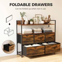 HOMCOM Bedroom Chest of Drawers 5 Drawer Dresser w/ Shelves, Rustic Brown - thumbnail 6
