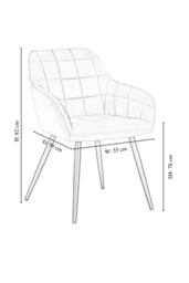 Life Interiors Set of 4 Camden Modern Velvet Dining Chairs with Armrests, Quilted Design & Black Metal Legs in Pink - thumbnail 6