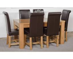 Thats Furniture Dakot 127 x 82cm Oak Small Dining Table & 6 Washington Leather Chairs in Brown - Size: 127 x 82 cm - thumbnail 3