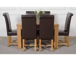 Thats Furniture Dakot 127 x 82cm Oak Small Dining Table & 6 Washington Leather Chairs in Brown - Size: 127 x 82 cm - thumbnail 2
