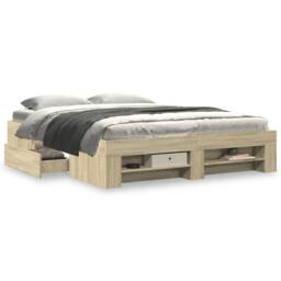 Berkfield Home Durable Bed Frame Frame Sonoma Oak 150x200 cm King Size Wood in Light Tan - thumbnail 4