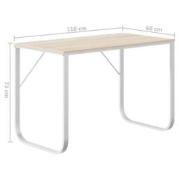 Berkfield Home Computer Desk White & Oak 110x60x73 cm Engineered Wood in Brown - Size: 110 x 60 x 73 cm - thumbnail 6