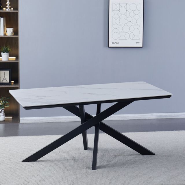 Artemis Home Ottavia 160cm x 90cm White Stone Dining Table - Size: 160 cm x 90 cm