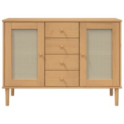 Berkfield Home Sideboard SENJA Rattan Look Brown 112x40x80 cm Solid Wood Pine - Size: 112 x 40 x 80 cm - thumbnail 5