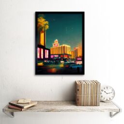"Artery8 Wall Art Print Las Vegas Strip Cityscape Skyline Street Neon Bright Painting Art Framed in Black - Size: W12"" x H16""" - thumbnail 2