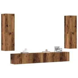 Berkfield Home Wall Mounted TV cabinets 4 pcs Old Wood Engineered Wood in Brown - thumbnail 1