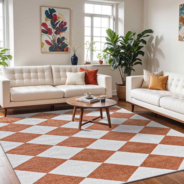 Livabliss Lilian-Washable Geometric Diamond Pattern Living Rug in Terracotta - Size: 160 cm x 215 cm - image 1