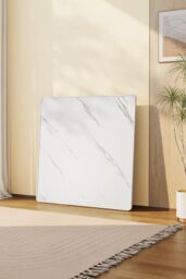 Living and Home Square 80cm Folding Coffee Table Dining Table with Marble Effect Top in White - thumbnail 7