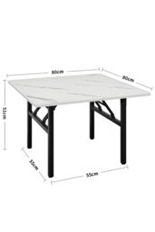 Living and Home Square 80cm Folding Coffee Table Dining Table with Marble Effect Top in White - thumbnail 5