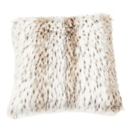 Orsina Lamina Animal Print Square Faux Fur Cushion, Luxe Leopard-Patterned Throw Pillow with Feather Filler in Natural - thumbnail 2