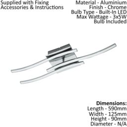 Loops Ceiling Spot Light & 2x Matching Wall Lights Modern Chrome LED Strip Lamp Set - thumbnail 2