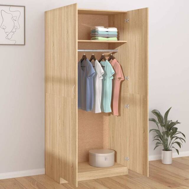 Berkfield Home Wardrobe Sonoma Oak 90x52x200 cm Engineered Wood in Light Tan - Size: 90 x 52 x 200 cm - image 1