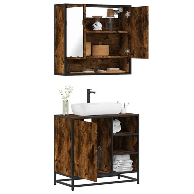Berkfield Home 2 Piece Bathroom Furniture Set Smoked Oak Engineered Wood in Brown - image 1