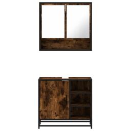 Berkfield Home 2 Piece Bathroom Furniture Set Smoked Oak Engineered Wood in Brown - thumbnail 5