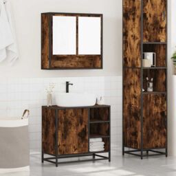 Berkfield Home 2 Piece Bathroom Furniture Set Smoked Oak Engineered Wood in Brown - thumbnail 3