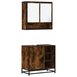 Berkfield Home 2 Piece Bathroom Furniture Set Smoked Oak Engineered Wood in Brown - thumbnail 2