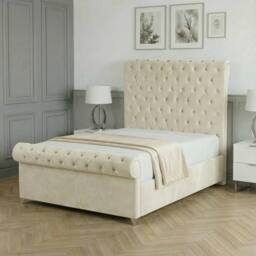 Living Comfort Bedz Regency Sleigh Ottoman Gas Lift Upholstered Bed with 48 Inch Headboard in Cream - Size: Small Double - thumbnail 1