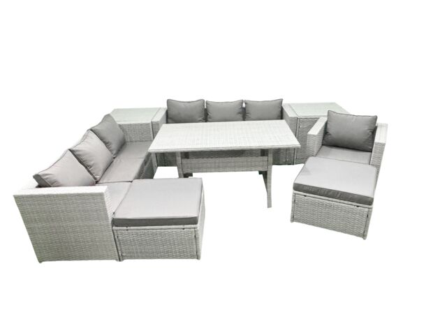 Fimous 9 Pieces Outdoor Rattan Sofa Set with Cushions Patio Garden Furniture Sets with Armchair Dining Table 2 Side Tables 2 Big Footstools - image 1