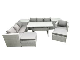 Fimous 9 Pieces Outdoor Rattan Sofa Set with Cushions Patio Garden Furniture Sets with Armchair Dining Table 2 Side Tables 2 Big Footstools - thumbnail 1