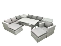 Fimous 9 Pieces Outdoor Rattan Sofa Set with Cushions Patio Garden Furniture Sets with Armchair Dining Table 2 Side Tables 2 Big Footstools - thumbnail 2