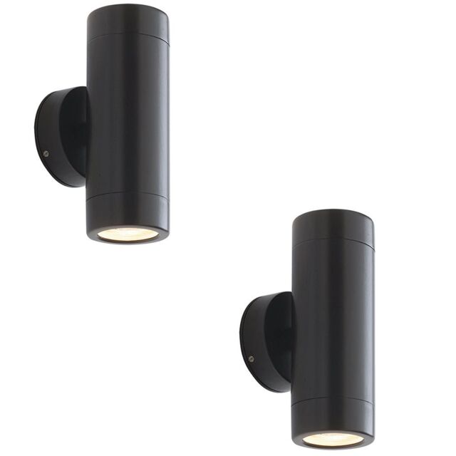 Loops 2 PACK Up & Down Twin Outdoor Wall Light - 2 x 7W LED GU10 - Satin Black - image 1