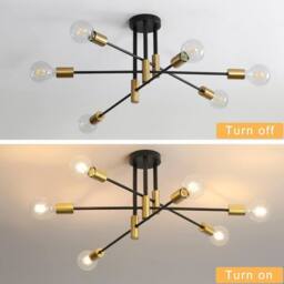 COMELY Sputnik Ceiling lights, 6 Lights E27 Vintage Black & Gold Chandelier - thumbnail 7