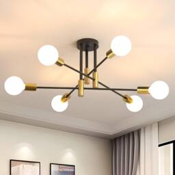 COMELY Sputnik Ceiling lights, 6 Lights E27 Vintage Black & Gold Chandelier - thumbnail 1