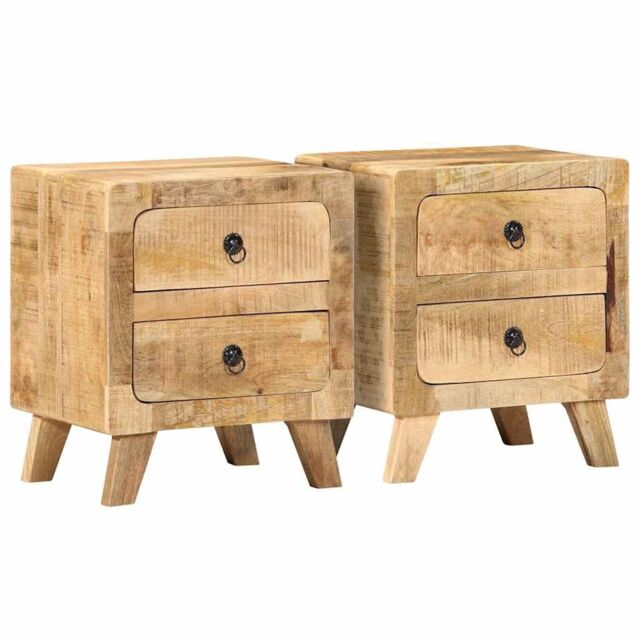 Berkfield Home Bedside Cabinet 2 pcs 40x32x46 cm Solid Wood Rough Mango in Brown - Size: 40 x 32 x 46 cm - image 1
