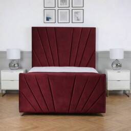 Living Comfort Bedz Lumina Plush Velvet Upholstered Bed Slatted Base with 48Inch Headboard in Maroon - Size: Single - thumbnail 2