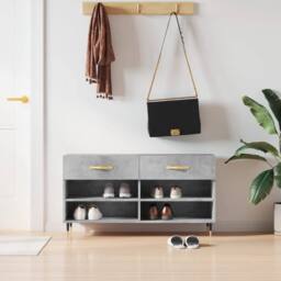 Berkfield Home Shoe Bench Concrete Grey 102x35x55 cm Engineered Wood - Size: 102 x 35 x 55 cm - thumbnail 2