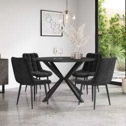 More4Homes Calne Concrete Ceramic Round Dining Table & 6 Nova Velvet Chairs in Black - thumbnail 1
