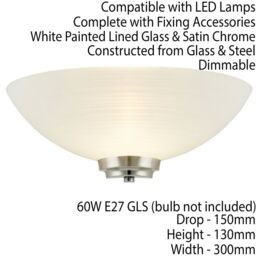 Loops Dimmable LED Wall Light Satin Chrome White Line Pattern Glass Shade Dome Lamp - thumbnail 2