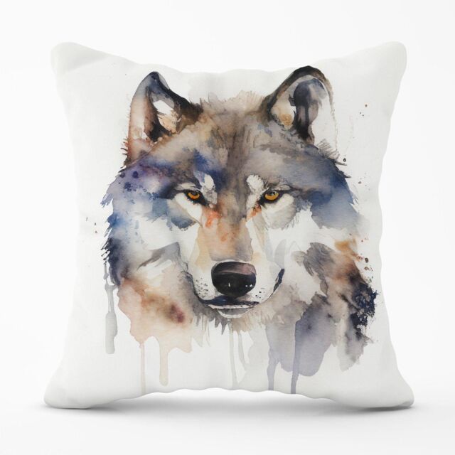 Warren Reed - Designer Wolf Watercolour Outdoor Cushion in Brown - Size: 45 cm x 45 cm - image 1