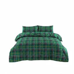 Snug City Thermal Flannelette Tartan Duvet Cover Set Warm Brushed Cotton Bedding in Green - Size: Double - thumbnail 3