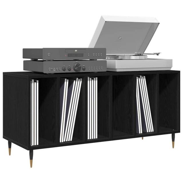 Berkfield Home Record Cabinet Black Oak 100x38x48 cm Engineered Wood - Size: 100 x 38 x 48 cm - image 1