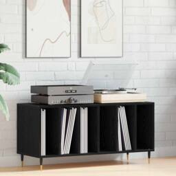Berkfield Home Record Cabinet Black Oak 100x38x48 cm Engineered Wood - Size: 100 x 38 x 48 cm - thumbnail 2